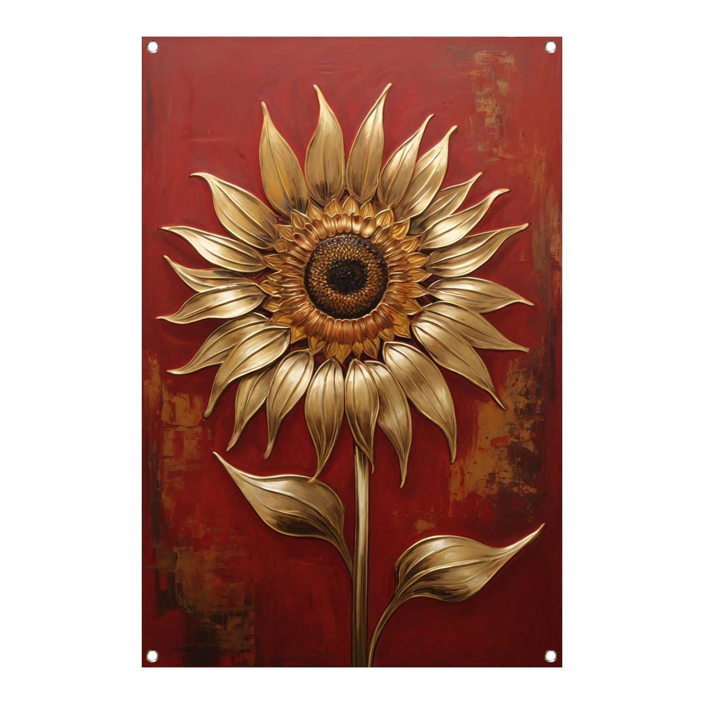 Gouden Zonnebloem op Dieprode Achtergrond tuinposter
