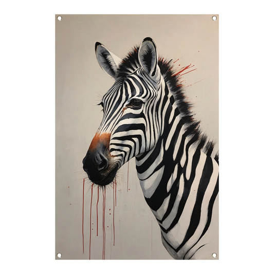 Zebra Portrait with Striking Red Accent tuinposter