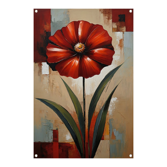 Groot Rood Bloem Canvas in Olieverf Stijl tuinposter