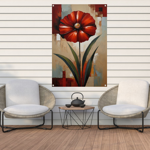 Groot Rood Bloem Canvas in Olieverf Stijl tuinposter