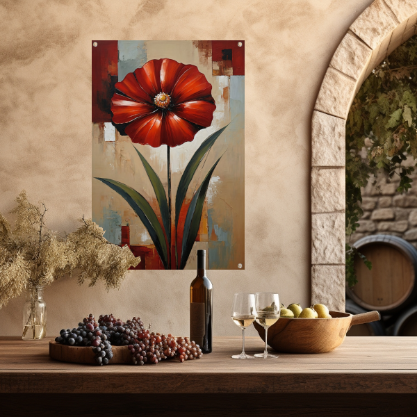 Groot Rood Bloem Canvas in Olieverf Stijl tuinposter