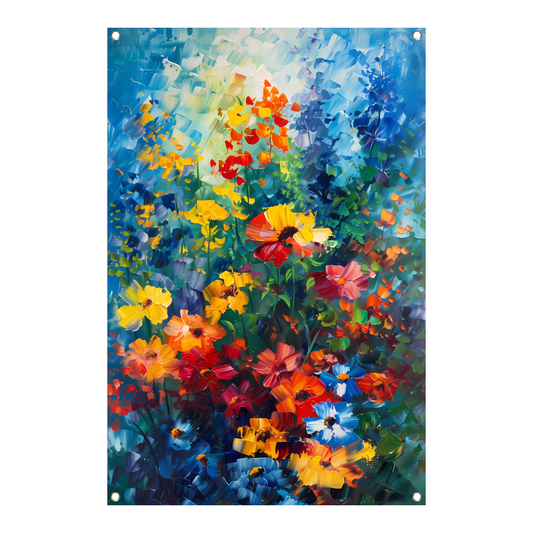 Kleurrijk abstract bloemenveld schilderij tuinposter