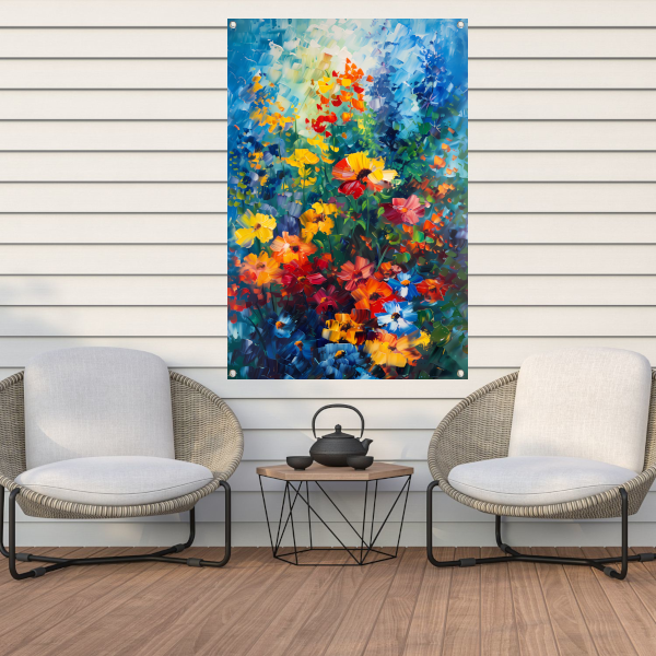 Kleurrijk abstract bloemenveld schilderij tuinposter