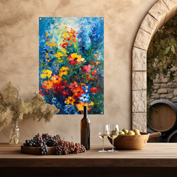 Kleurrijk abstract bloemenveld schilderij tuinposter