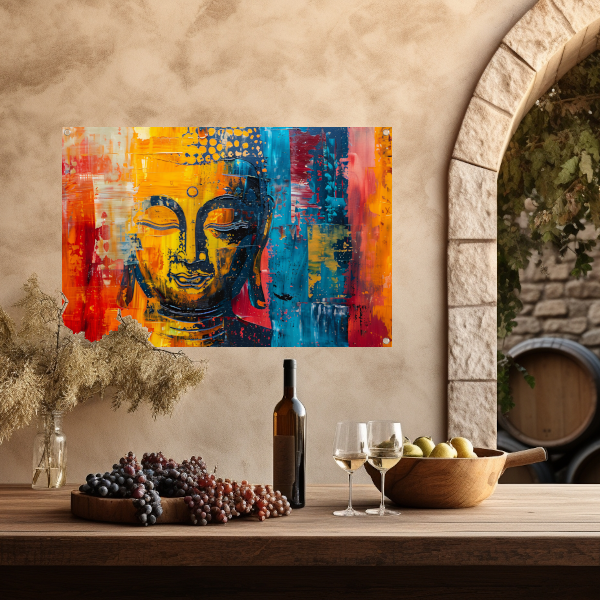 Abstracte Boeddha in Kleur met Dynamische Verf Stijlen tuinposter