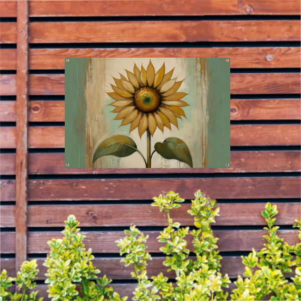 Zonnebloem schilderij met goud tuinposter