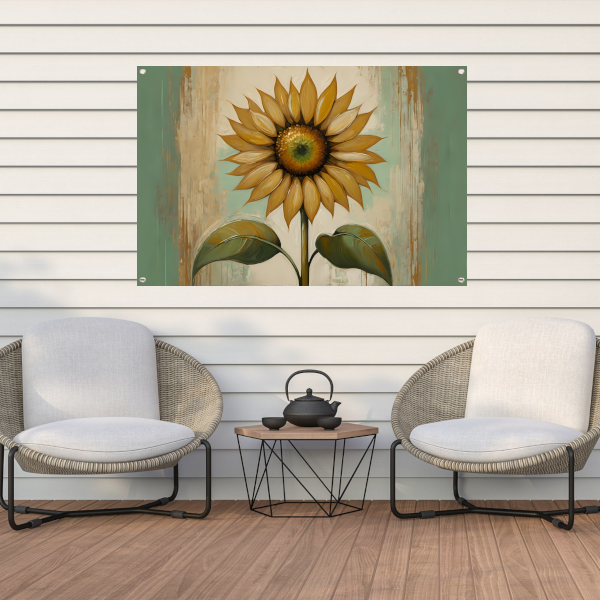 Zonnebloem schilderij met goud tuinposter