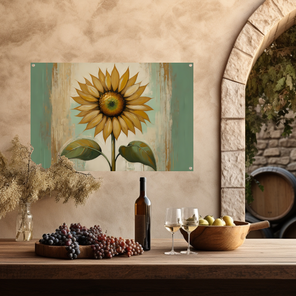 Zonnebloem schilderij met goud tuinposter