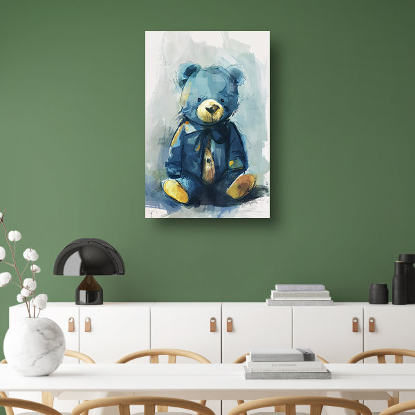 Blauwe beer met strik in impressionistische stijl poster