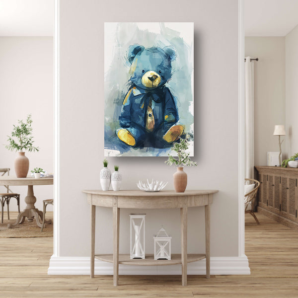 Blauwe beer met strik in impressionistische stijl poster