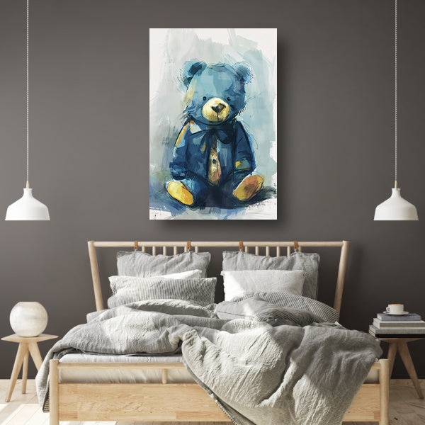 Blauwe beer met strik in impressionistische stijl poster