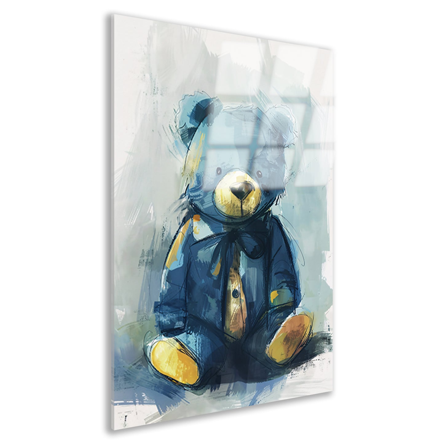 Blauwe beer met strik in impressionistische stijl acrylglas