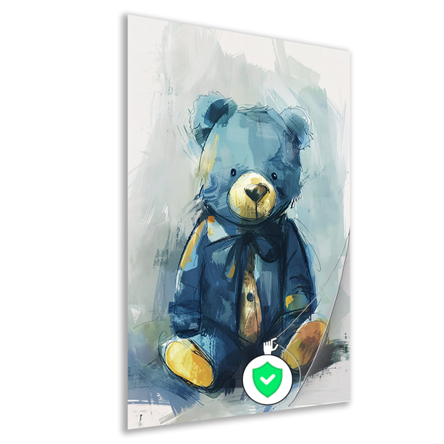 Blauwe beer met strik in impressionistische stijl poster