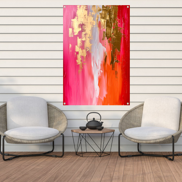 Abstract Expressionistisch Schilderij met Rode en Gouden Tinten tuinposter