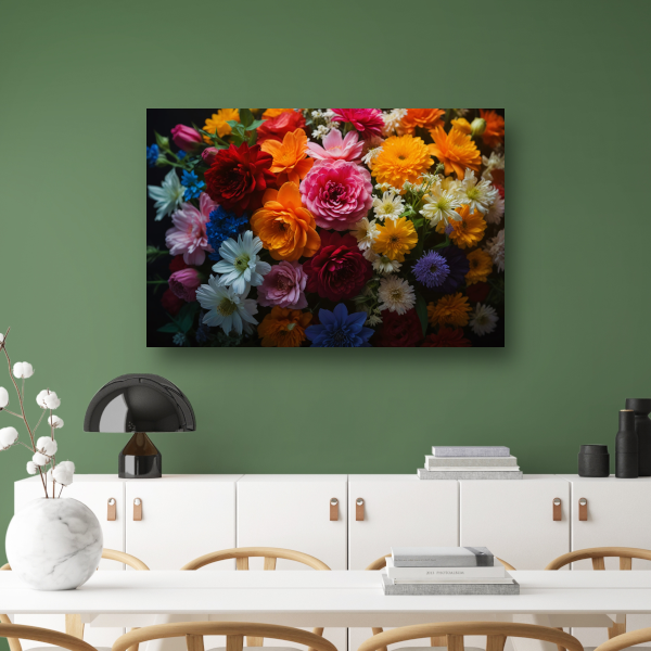 Levendige Bloemendiversiteit op Donkere Achtergrond poster