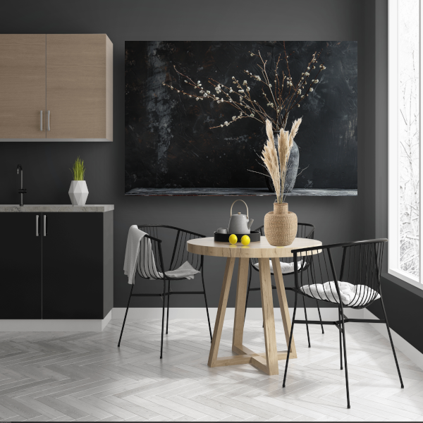 Rustieke Vaas en Takken op Zwarte Achtergrond acrylglas