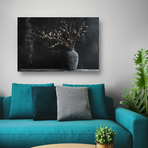 Rustieke Vaas en Takken op Zwarte Achtergrond acrylglas