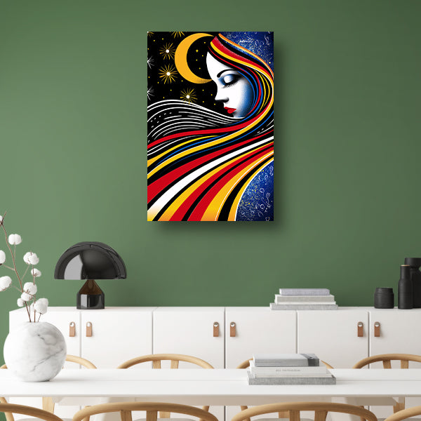 Portret van een vrouw met sterrenhemel poster