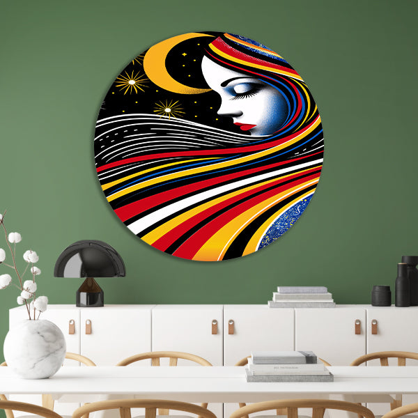 Portret van een vrouw met sterrenhemel aluminium muurcirkel