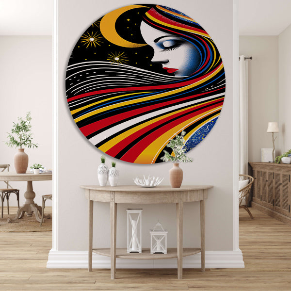 Portret van een vrouw met sterrenhemel aluminium muurcirkel