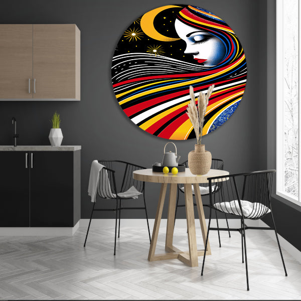 Portret van een vrouw met sterrenhemel aluminium muurcirkel