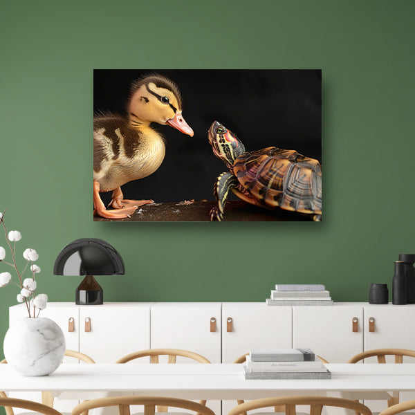 Schildpad en eend: onwaarschijnlijke vriendschap canvas