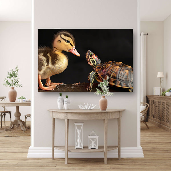 Schildpad en eend: onwaarschijnlijke vriendschap canvas