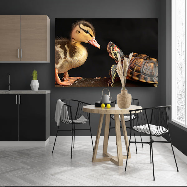 Schildpad en eend: onwaarschijnlijke vriendschap canvas