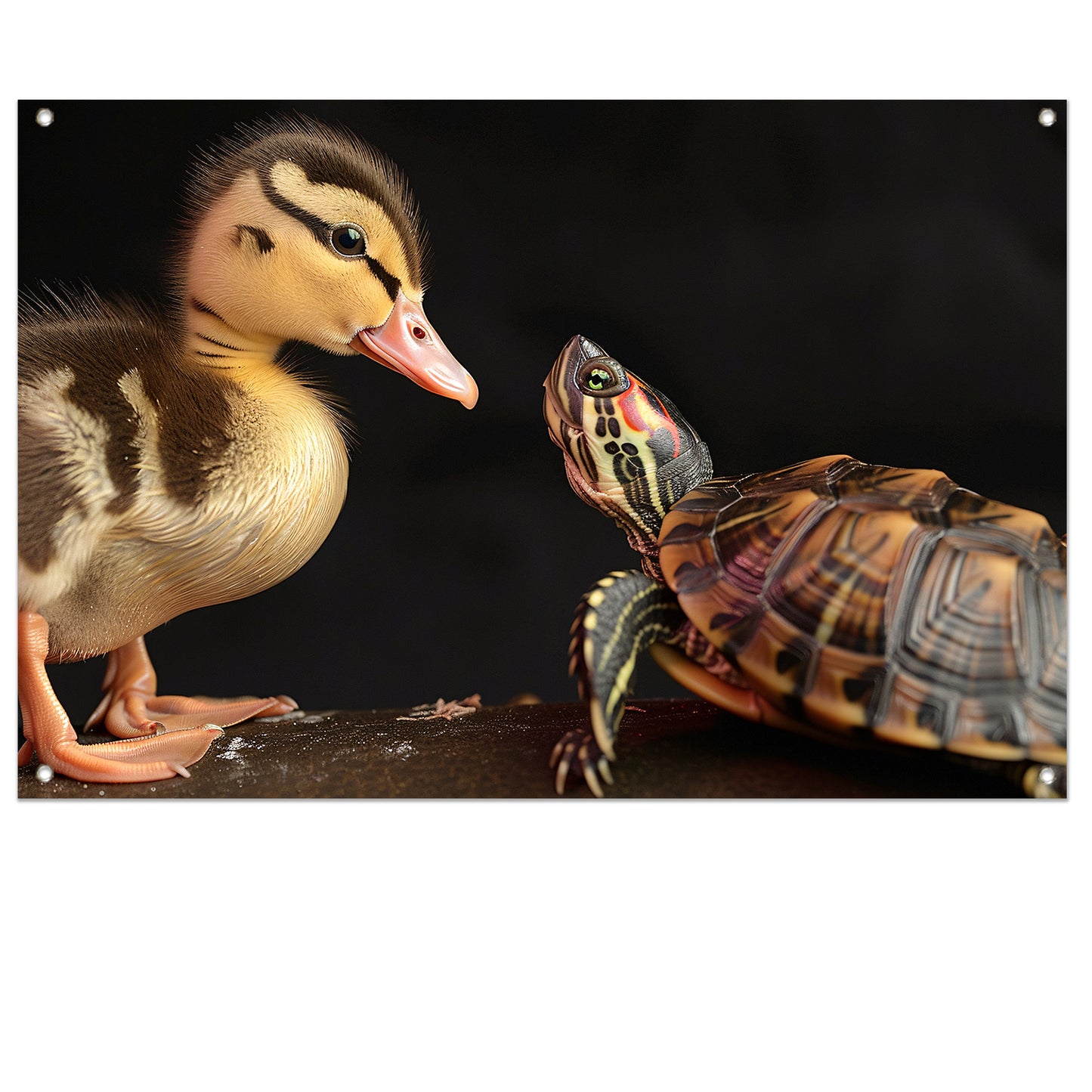 Schildpad en eend: onwaarschijnlijke vriendschap tuinposter