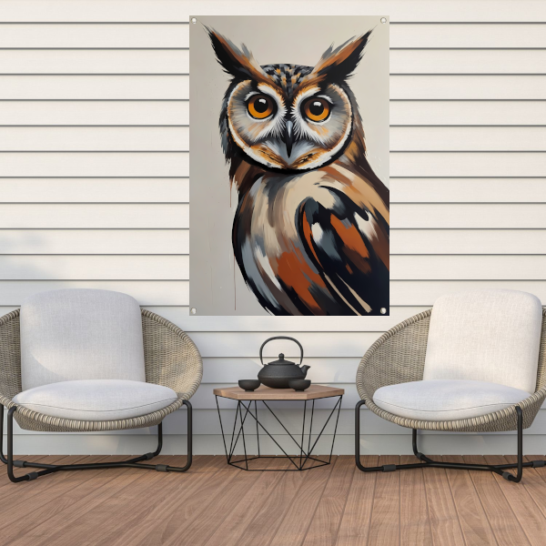 Expressieve Uil in Moderne Kleuren Kunst tuinposter