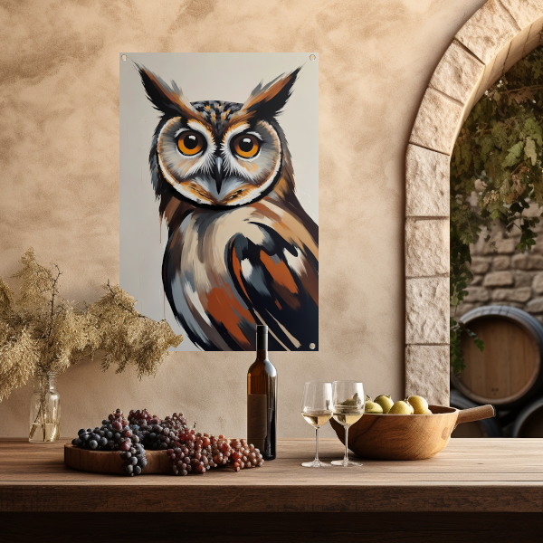 Expressieve Uil in Moderne Kleuren Kunst tuinposter