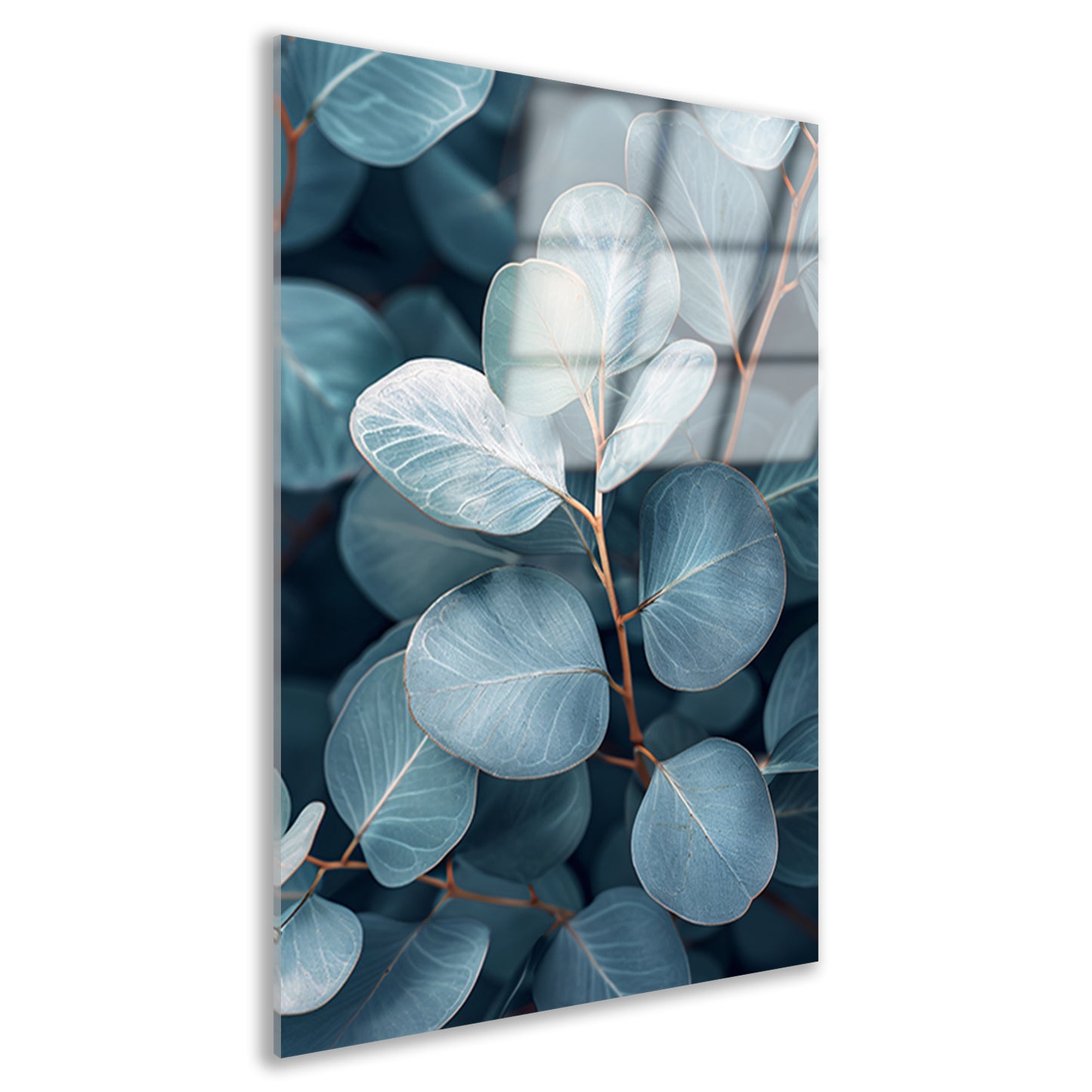 Elegante eucalyptusbladeren in zilveren en blauwe tinten acrylglas