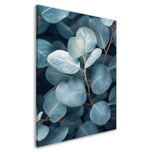 Elegante eucalyptusbladeren in zilveren en blauwe tinten canvas