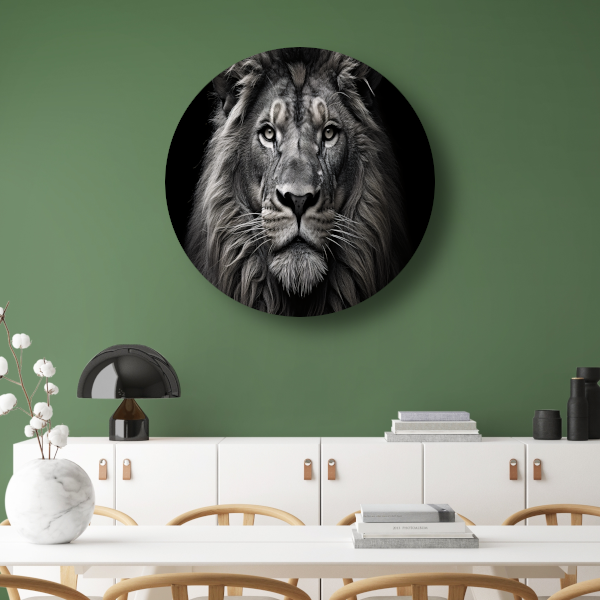Zwart-wit portret van een leeuw aluminium muurcirkel