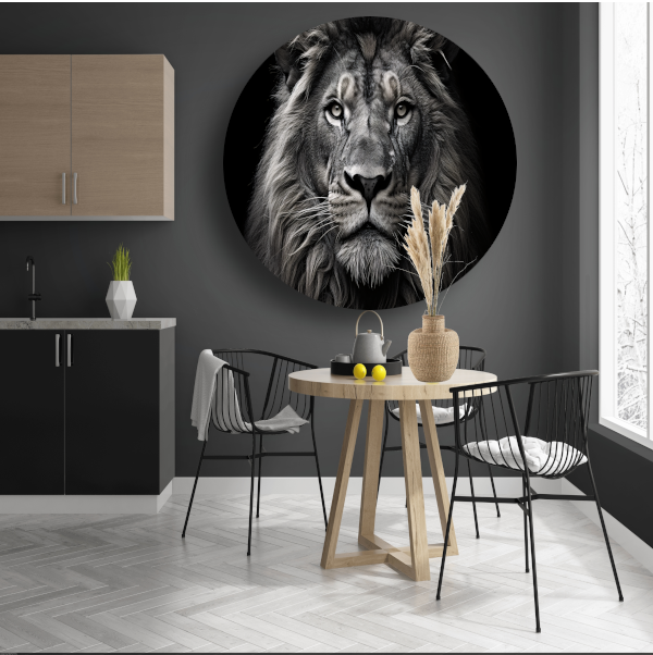 Zwart-wit portret van een leeuw aluminium muurcirkel