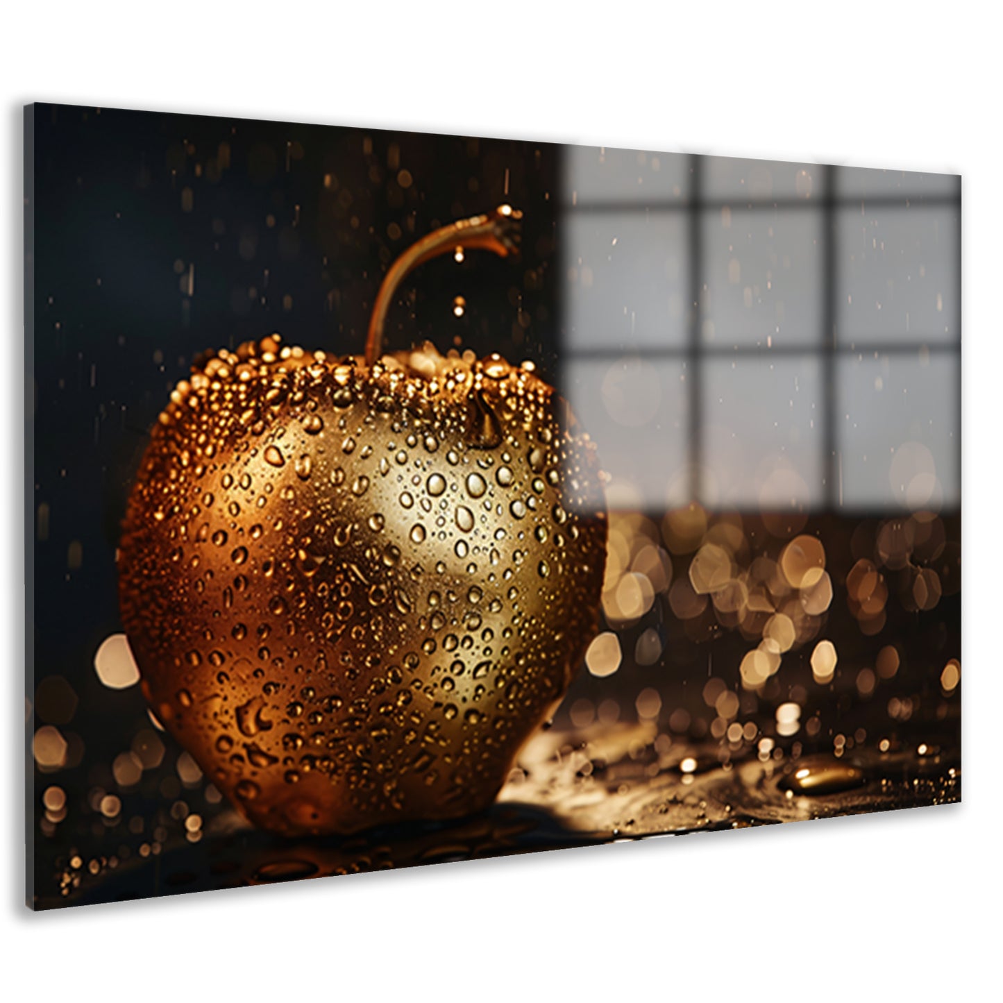 Gouden Appel Bedekt met Sprankelende Waterdruppels acrylglas