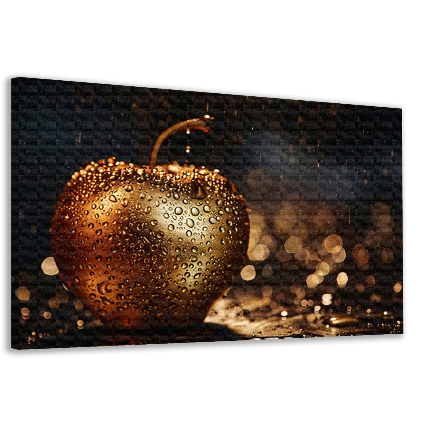 Gouden Appel Bedekt met Sprankelende Waterdruppels canvas