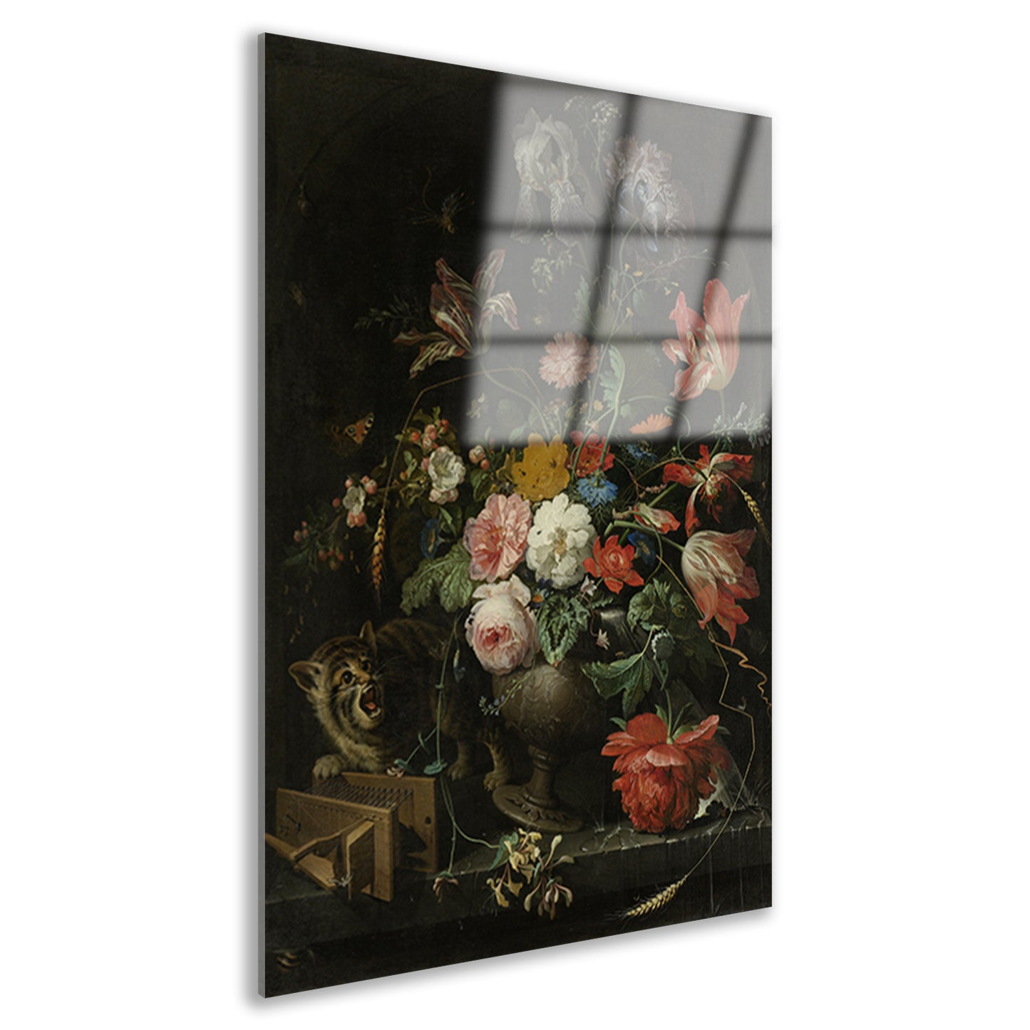 Bloemstilleven met kat en muizenval - Abraham Mignon Acrylglas