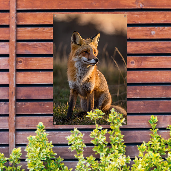 Vos in natuur bij zonsondergang tuinposter