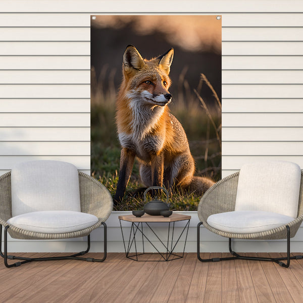 Vos in natuur bij zonsondergang tuinposter