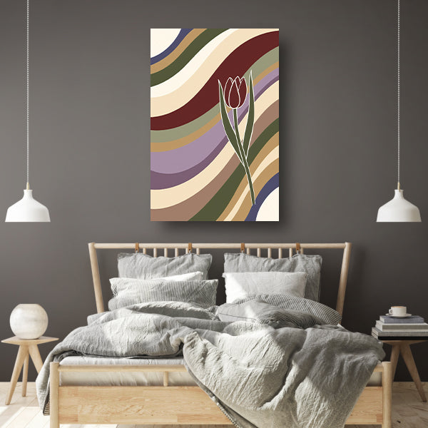 Kleurrijke abstracte tulp met golvende lijnen acrylglas