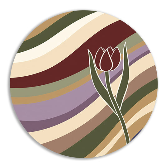 Kleurrijke abstracte tulp met golvende lijnen aluminium muurcirkel