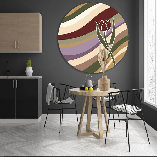 Kleurrijke abstracte tulp met golvende lijnen forex muurcirkel