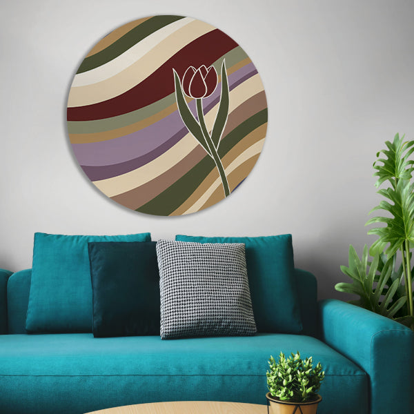 Kleurrijke abstracte tulp met golvende lijnen forex muurcirkel