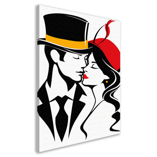 Elegante lijntekening van een kussend paar canvas