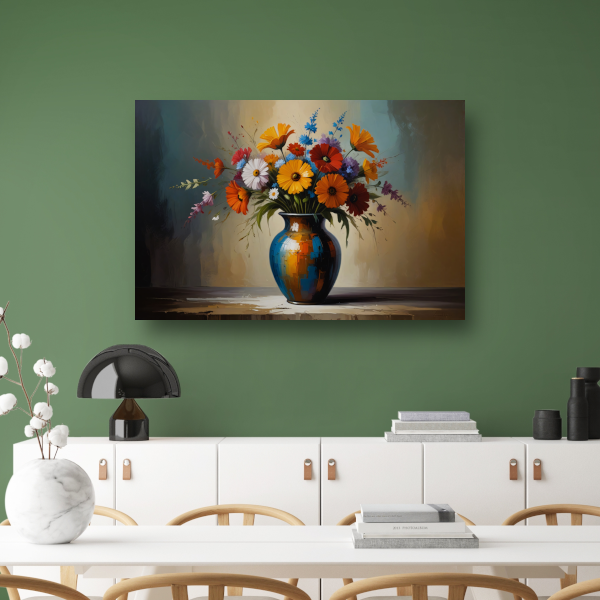 Impressionistische bloemenpracht in kleurrijke vaas canvas met baklijst