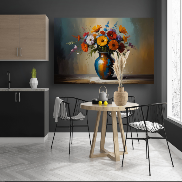 Impressionistische bloemenpracht in kleurrijke vaas canvas met baklijst