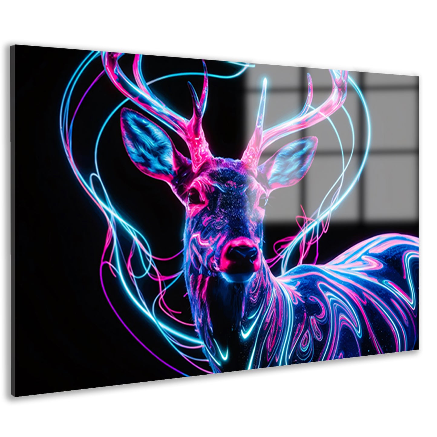 Kleurrijk digitaal hert met neonlichten acrylglas