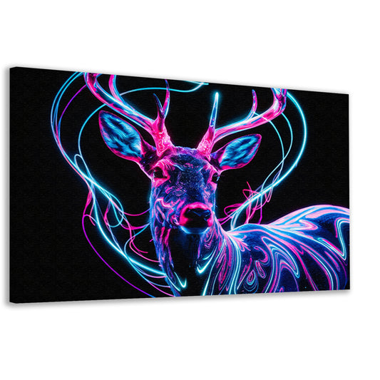 Kleurrijk digitaal hert met neonlichten canvas