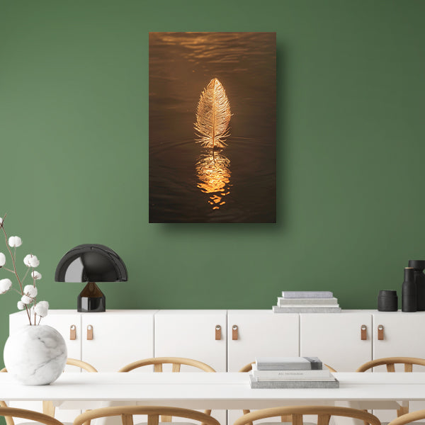 Gouden veer drijvend op rustig water bij zonsondergang canvas
